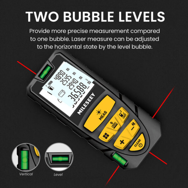 2fa8c291320ad8d2 MILESEEY S2 Tape Measure 40M 60M 80M 100M 120M Double Horizontal Bubble Laser Distance Meter