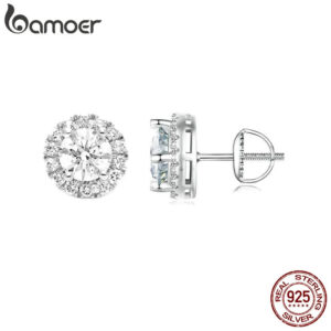 2fae6d9763174031 BAMOER Exquisite Halo Stud Earrings 925 Sterling Silver Moissanite Earrings for Women Engagement Wedding Fine Jewelry Gift