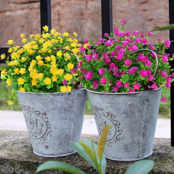 2fb629a93794645b 24 Bundles Outdoor Artificial Flowers UV Resistant Fake Boxwood Plants, Faux Greenery for Indoor Outside Hanging Plants Garden Porch Window Box Home Wedding Farmhouse Décor (Magenta)