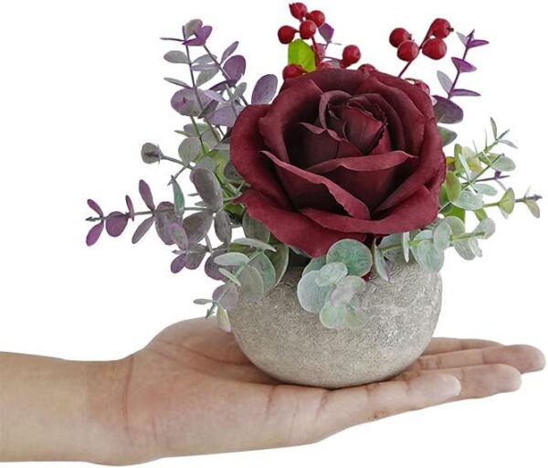 2fbb4d3176ce5f1b Artificial Flowers Kit with Pot, Combination of Fake Silk Burgundy Red Roses and Greenery,Small Plant Potted Decor for Offices,Bookshelf,Bedroom, Living Room,Party,Wedding Decorations…