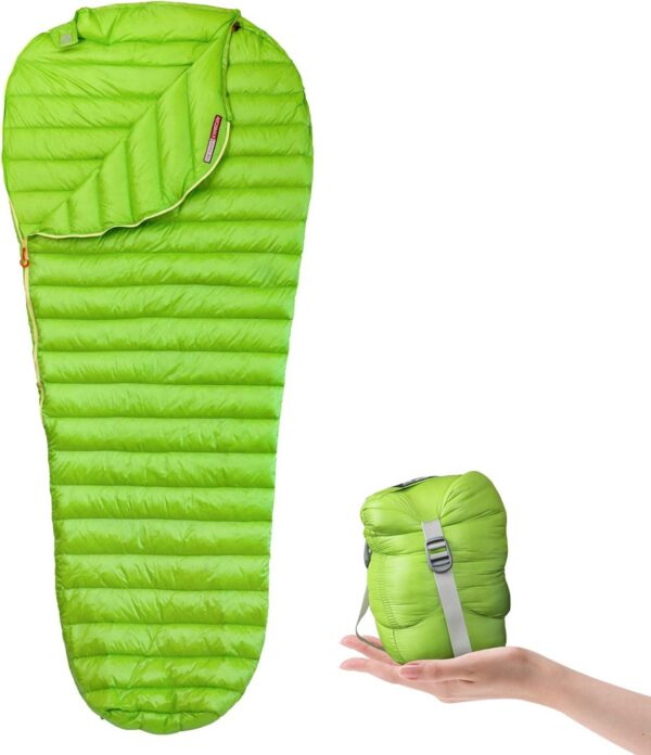 2fc25a34aa7a56cd AEGISMAX Ultraleicht Gänse Daunen Schlafsack Frühling Herbst Ultra-kompakter Leichter Schlafsack Mumienschlafsack für Jugendliche und Erwachsene, zum Wandern, Outdoor-Zelt bei warmem Wetter