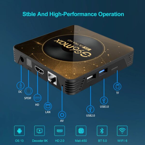 2fc8efe203110490 Android 13 8K Ultra HD Smart TV Box Wifi6 Fast Stable Transmission Media Player 4GB64GB Large Memory Netflix Youtube ATV MAXA13