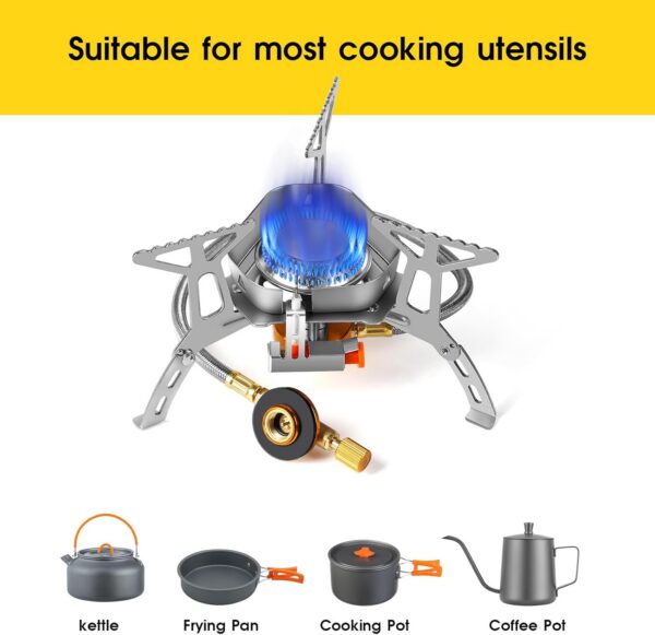 2fcd20ff4b8f6c72 SWAWIS 3500W/6800W Windschutz Campingkocher Piezozündung Faltbarer Gaskocher Gasbrenner Camping Stove mit Adapter, Camping Kocher für Hiking Camping Picknick Trekking Outdoor Wandern