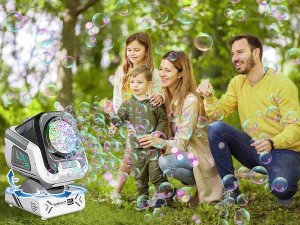 2025 Upgraded Version of the Bubble Machine with Remote Control, Automatic Rotation, and Rgb Lights, 1800Mah Rechargeable Battery, Type-C Charging, Suitable for Children, Weddings, Birthday Parties, and Outdoor Activities, Bubble Machine Does Not Include