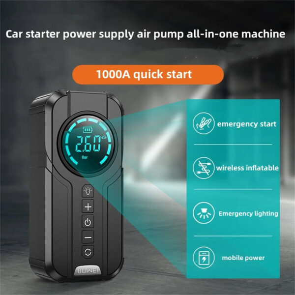 Car Jump Starter Pump Power Bank Lighting Portable Air Compressor 4 In 1 Cars Battery Starters Starting Auto Tyre Iator