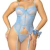 2ff2b690ac960d81 WDIRARA Women's Sexy Floral Lace Garter Bustier Lingerie Set with 1Pair Fishnet Stocking