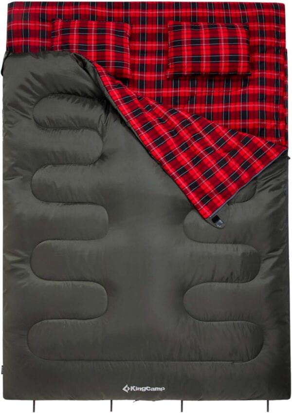 KingCamp Double Sleeping Bag for Adults, Queen Size 2 Person XXL Flannel Sleeping Bag, Waterproof Lightweight Flannel Quilt with 2 Pillows, Perfect for Couples Family Camping Hiking
