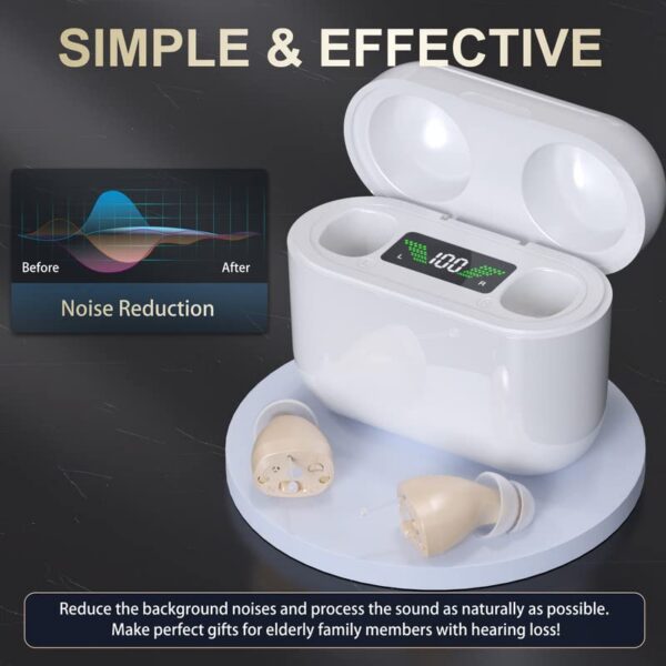 Aids, Newest 2- Channel Digital Rechargeable Aids Charging Box Indicating Remaining Power, Invisible Personal Sound Hearing Amplifier with Intelligent Noise Reduction (Beige)