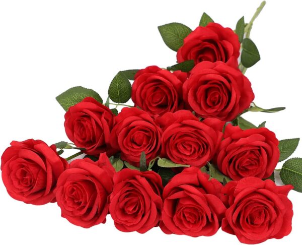 Artificial Rose Flower Dusty Rose Flower Silk Flowers 12 pcs with Long Stem Silk Roses Bouquet for Wedding Bridal Shower Party Home Decoration