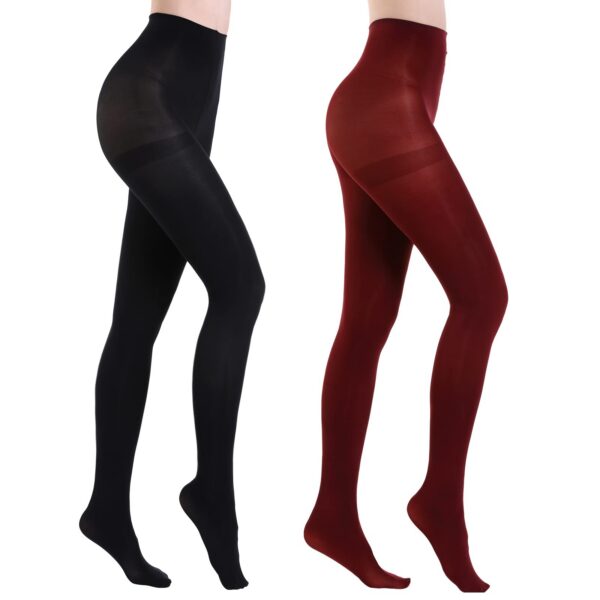 HA WA 2 Pairs Semi Opaque Tights, Winter Control Top 40D Microfiber Leggings for women