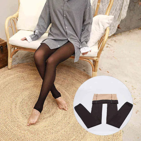 074 Winter Thicken Plus Veet Legs Fake Translucent Warm Fleece Autumn Stockings Tights Sexy Pantyhose 211221