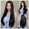 30335bf9b8cbc180 FERRE Black Pink Ombre Synthetic Cosplay Long Straight Layered Wigs with Bangs for Women Heat Resistant Fake Hair