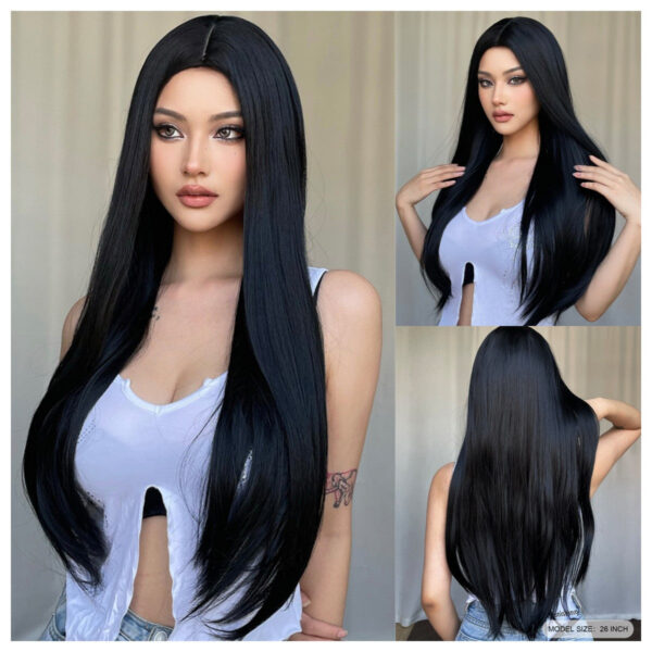30335bf9b8cbc180 FERRE Black Pink Ombre Synthetic Cosplay Long Straight Layered Wigs with Bangs for Women Heat Resistant Fake Hair