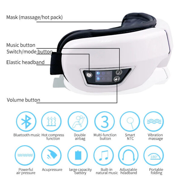 303d4296a81c82c3 Eye Massage Instrument Vibration Airbag Pressure Hot Compress Eye Massager Bluetooth Music Relax Fatigue Eye Care Foldable