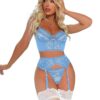 SOLY HUX Sexy for Women Naughty 4 Piece Lace Garter Belt Babydoll Lingerie Set with Stocking Underwire Bra and Panty