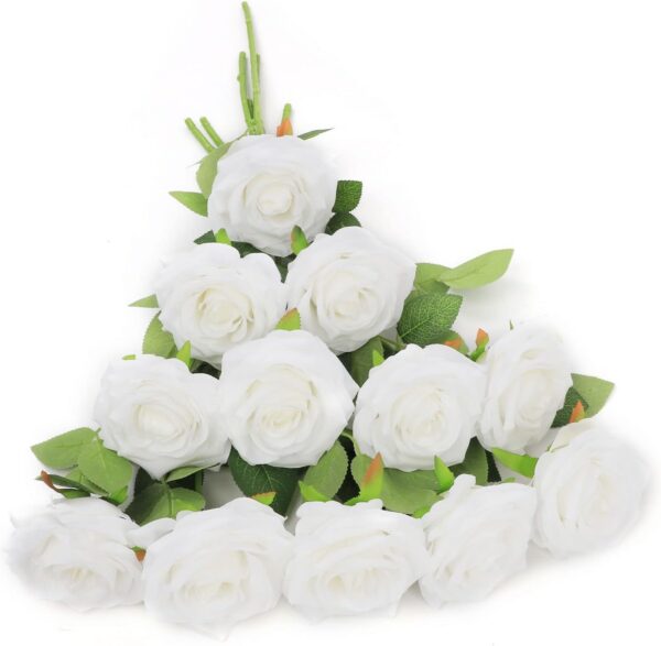 Artificial Rose Flower Dusty Rose Flower Silk Flowers 12 pcs with Long Stem Silk Roses Bouquet for Wedding Bridal Shower Party Home Decoration