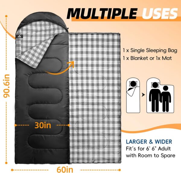 3060d55104e00fda MEREZA Flannel Sleeping Bag for Adults XL, Large Wide Sleeping Bags for Camping Mens Warm Cotton Sleeping Bag 4 Season Warm & Cool Weather