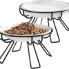 30825ef2e22b4338 Cat Bowls, Elevated Cat Bowl, Raised Ceramic Cat Dish with Metal Stand, Pet Water or Food Feeding Station for Indoor Cats, Kitten, Puppies and Small Dogs(2 Pack)