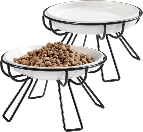 30825ef2e22b4338 Cat Bowls, Elevated Cat Bowl, Raised Ceramic Cat Dish with Metal Stand, Pet Water or Food Feeding Station for Indoor Cats, Kitten, Puppies and Small Dogs(2 Pack)