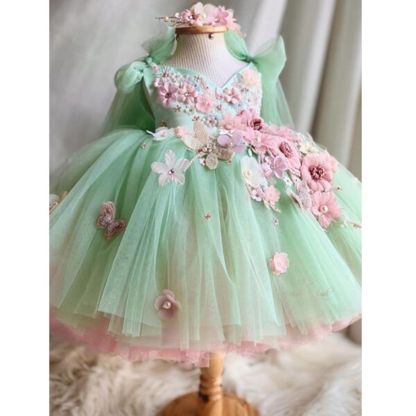 2024 New Children‘s Princess Evening Gown Sleeveless Pearls Appliques Design Wedding Birthday Baptism Party Girls Dresses A3650