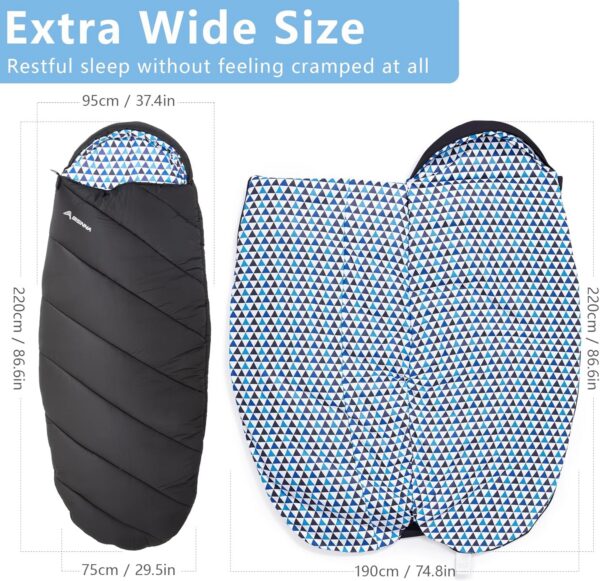 BISINNA XL Wide Sleeping Bag for Adults 3-4 Season Large Flannel Liner Single Warm Comfortable Lightweight for Camping Hiking Backpacking Outdoor with Compression Sack