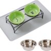 30939cd8f72325a7 FOREYY Elevated Cat Bowls with 2 Ceramic Bowls and 2 Stainless Steel Bowls,Raised Cat Food Water Bowl with Iron Stand,Porcelain Pet Dishes for Cats and Small Dogs,16 Ounces,Dishwasher Safe(Gray)
