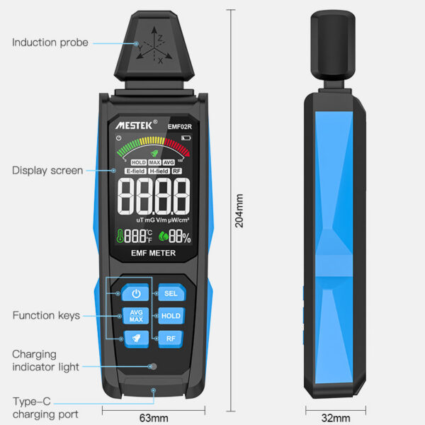30c4526234a2874c EMF02R Color Screen EMF 30Mhz~8GHz High Frequency Electromagnetic Radiation Detection Meter Electric/Magnetic Field Tester