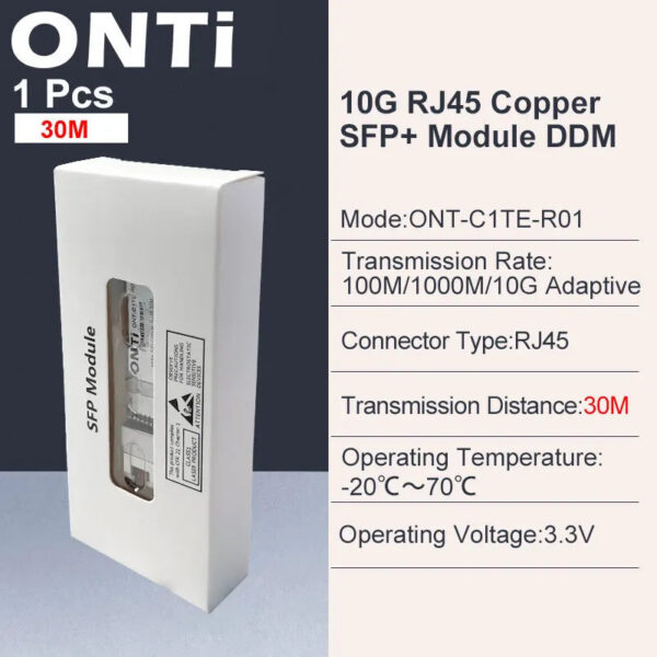 ONTi 10G RJ45 Copper SFP+ Module 10GBase-Tx Ethernet Fiber Optic FTTH Compatible with Cisco/Mikrotik Switch 30m / 80m
