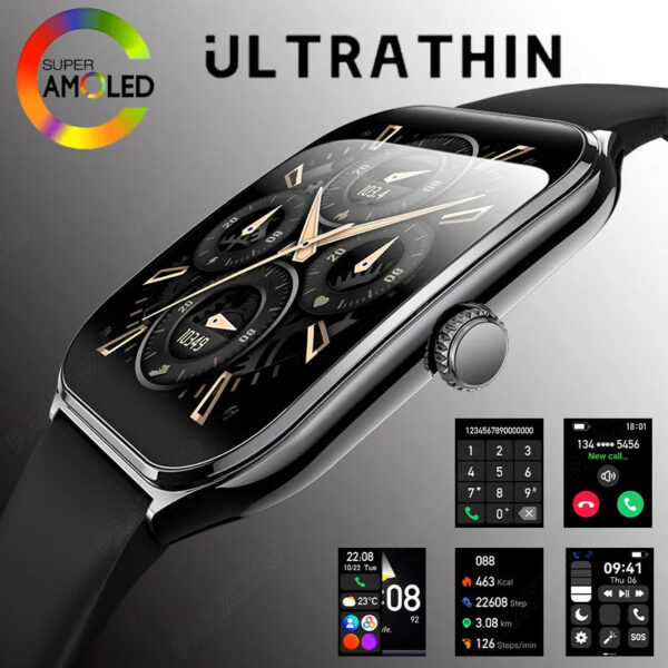 30ee59e2f1bc2ece New Ultra Thin Smart Watch men 1.96" AMOLED HD Pixel Display Always Show Time BT Call Reminder Smartwatch Ladies For Android iOS