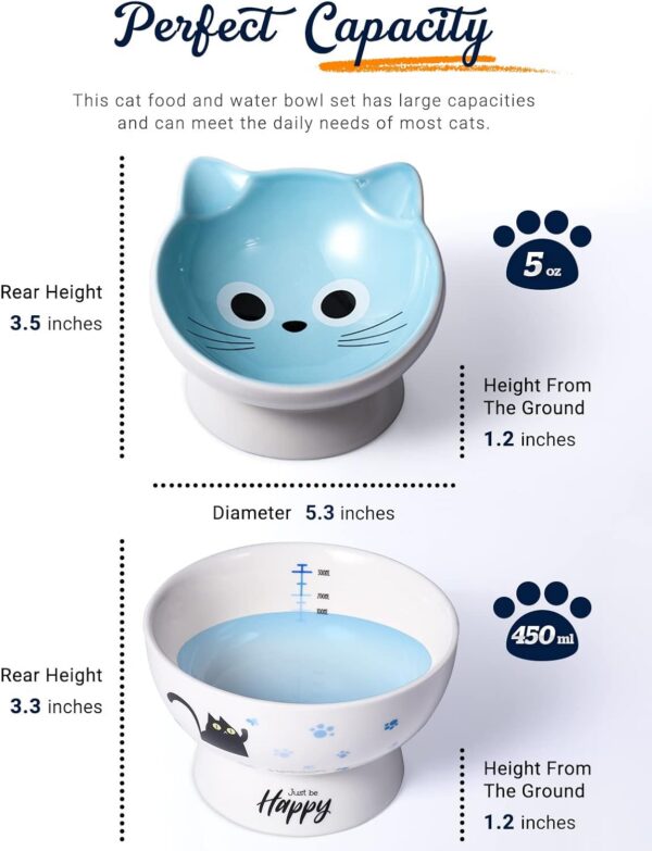 30ef4f4c62621f2a AISBUGUR Ceramic Cat Bowls Set of 2, Elevated 15 Tilted Design for Indoor Cats, Large Capacity, Easy to Clean, Non-Slip Base, Cute Pattern, Blue