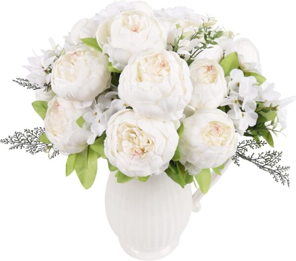 Artificial Peonies Silk Flowers, Faux Peony Bouquet 4 Bundles Florals Arrangements Decor for Farmhouse Home Boho Wedding Table Centerpiece, Fake Plastic Flowers Bulk for Vase Decoration (Pink Purple)