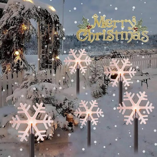 30fcf72506378896 Outdoor Christmas Snowflake Star Solar Powered Lawn Light Set Of 5PCS Waterproof Pathway Stake Lights