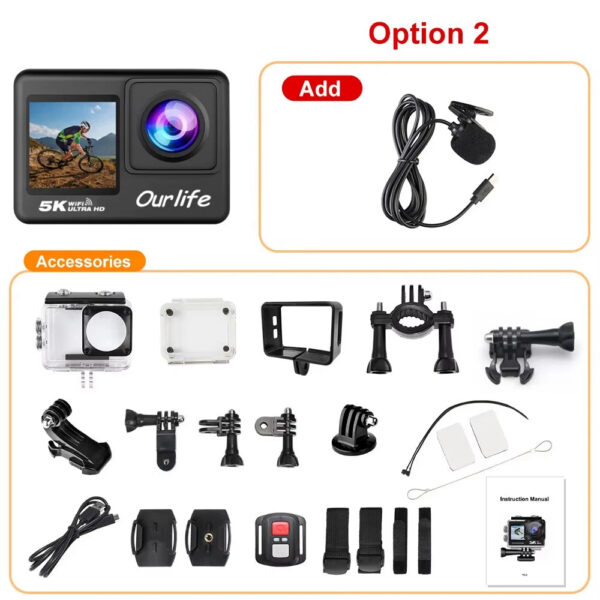 310296259037b67f Ourlife 5K Action Camera 4K60FPS 2.0 Inch Touch Screen WiFi 170° Wide Angle 30M Waterproof Bicycle Motorcycles Sports Cameras