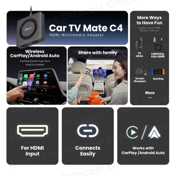31192758602fb20d OTTOCAST Car TV Mate Max C4 for HDMI Multimedia Adapter Wireless CarPlay Android Auto Box Video Converter for TV Sticks