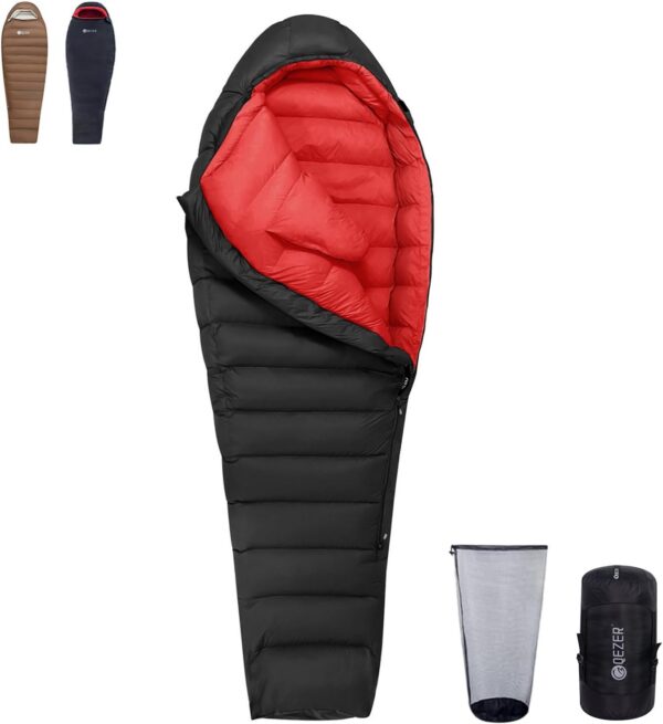 QEZER Winter Sleeping Bag for Adults,Lightweight Down Sleeping Bag [1260g/1560g ] 0°C bis -20°C for 4 Season Backpacking,Hiking,Camping and Mountaineering Outdoor with 660 FP Duck Down