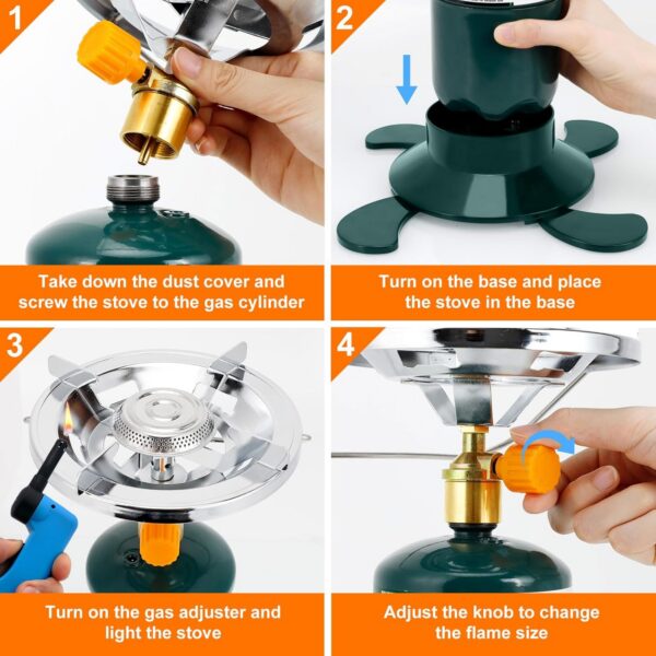 Camping Stove Propane, Portable Backpacking Cooker with Single Burner, Adjustable Flame, Foldable Base, Camp Stove Kit for Outdoor Cooking, Hiking, Emergency Essential (Fuel not Included)