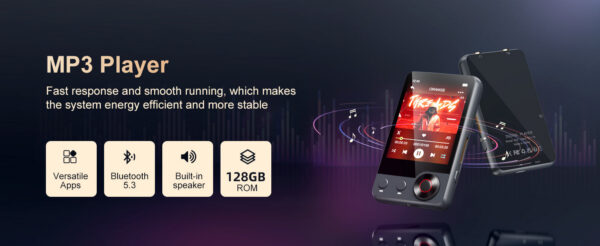 128GB MP3 player (with Bluetooth 5.3), 2.4’ portable full touchscreen music player (with speakers and Micro SD card slot)