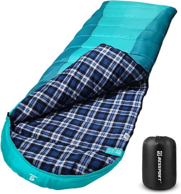 315f5ce759ba8871 Bessport Schlafsack Flannel für Camping 3-4 Jahreszeiten - 10 °C-20°C | Winter Schlafsack Leichtgewichtig, Wasserdicht und Warm für Erwachsene und Kinder,Rucksackreisen,Camping, Wandern und Reisen