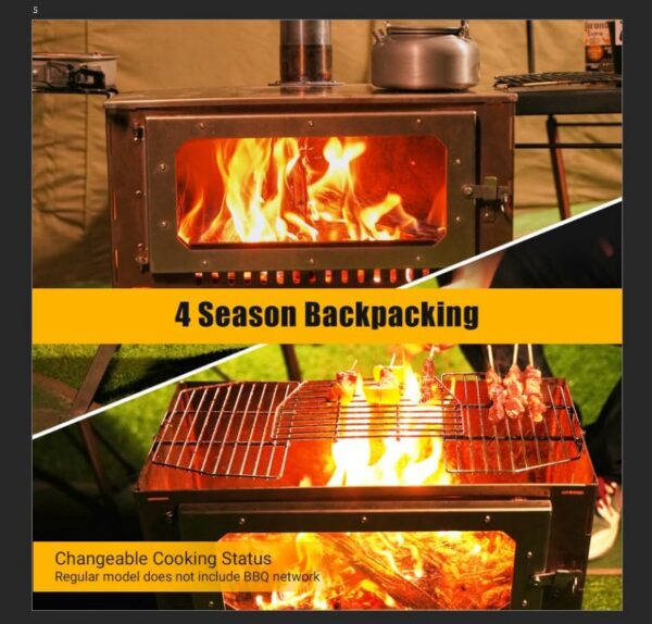 Portable Hot Tent Stove,Wood Burning Stove for Camping, Tent Stove With View Glass, Large Stainless Steel Camping Stove With 5 Chimney Pipes for Outdoor Heating and Cooking