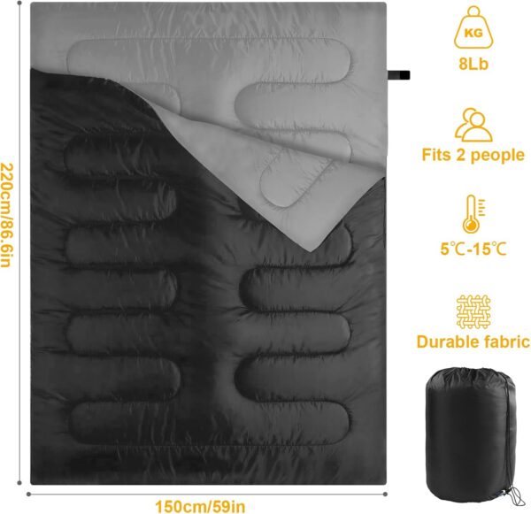 Double Sleeping Bag, 3 Season Waterproof Warm Rectangular Sleeping Bag for Adults, 2 Person Sleeping Bags with Compression Sack for Camping, Hiking, Backpacking, Outdoor Traveling