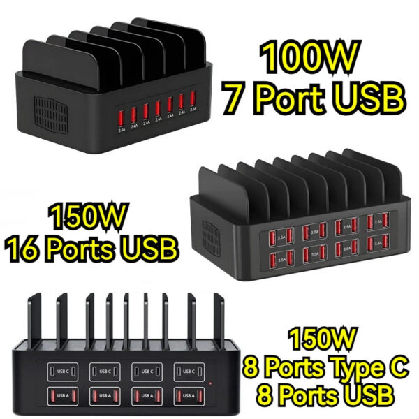 150W Universal Multi USB Type C Fast Charger 16 Port 3.5A MAX Charging Station Stand For Ipad Iphone 17 16 Samsung Xiaomi Tablet