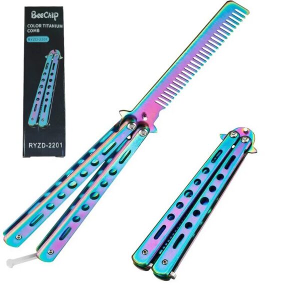 31c522d39f039383 1PCS Foldable Stainless Steel Butterfly Knife Comb Beard Moustache Brushe Salon Hairdressing Styling Tool