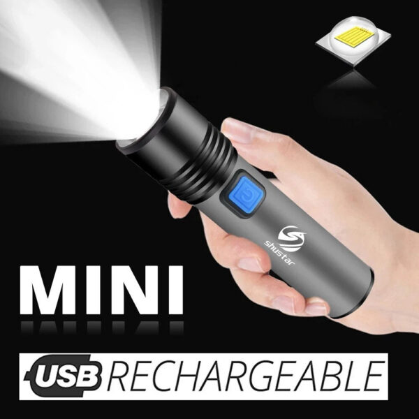 USB Rechargeable Flashlight With LED Built in 1200mAh Lithium Battery Waterproof Camping Light Zoomable Torch
