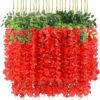U'Artlines 24 Pack (Total 86.4 Feet) Artificial Fake Wisteria Vine Rattan Hanging Garland Silk Flowers String Home Party Wedding Decor (24, White)