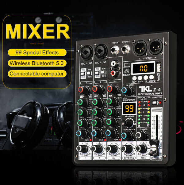 TKL 4 Channel 99 DSP Audio Mixer 48V Phantom Power USB Studio Sound Mixers Bluetooth DJ Console Mi for Karaok