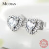Modian Dazzling 925 Sterling Silver Clear CZ Heart Fashion Stud Earrings for Women Charm Wedding Statement Silver Fine Jewelry