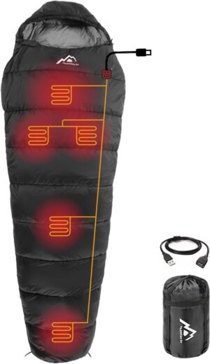 3205eb6f0f81a198 Heated Sleeping Bag 5pcs Multi USB Power Support Heating Pads,Operated with Battery Power Bank or Other USB Power Supplies, Portable Compact Bag, Mummy Style.