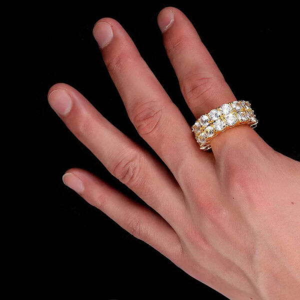 320dc6e6937fe698 Hip Hop Jewelry Double Row Zircon Trendy Brand Full Diamond Gold Men's Ring