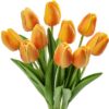10 Pcs Orange Tulips Artificial Flowers Real Touch Fake Tulips Fake Flowers for Decoration 13.5" Faux Tulips Faux Flowers Bulk Artificial Tulips Flowers for Vase Centerpieces Home Wedding Bouquet