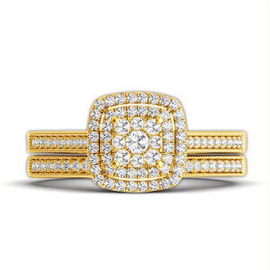 3258898567ebbf93 2PCS Yellow Gold Moissanite Engagement Rings set For Women 100% Real Pass Diamond Tester Wedding Band Jewelry Lover Couple Gifts